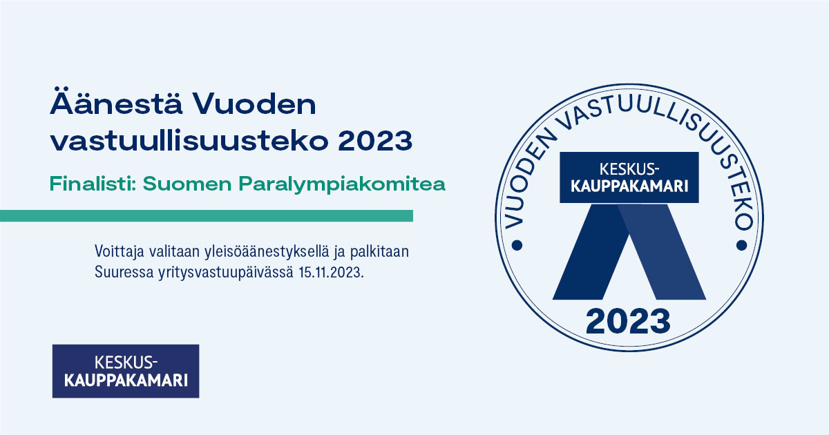 Äänestä vuoden vastuullisuusteko 2023. Finalisti Suomen Paralympiakomitea.